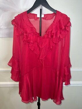 Collabo Women’s Red Ruffle Long Sleeve Tunic Blouse! Size XS.